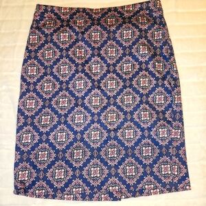 J. Crew The Pencil Skirt, Navy Blue & Pink, Size 4